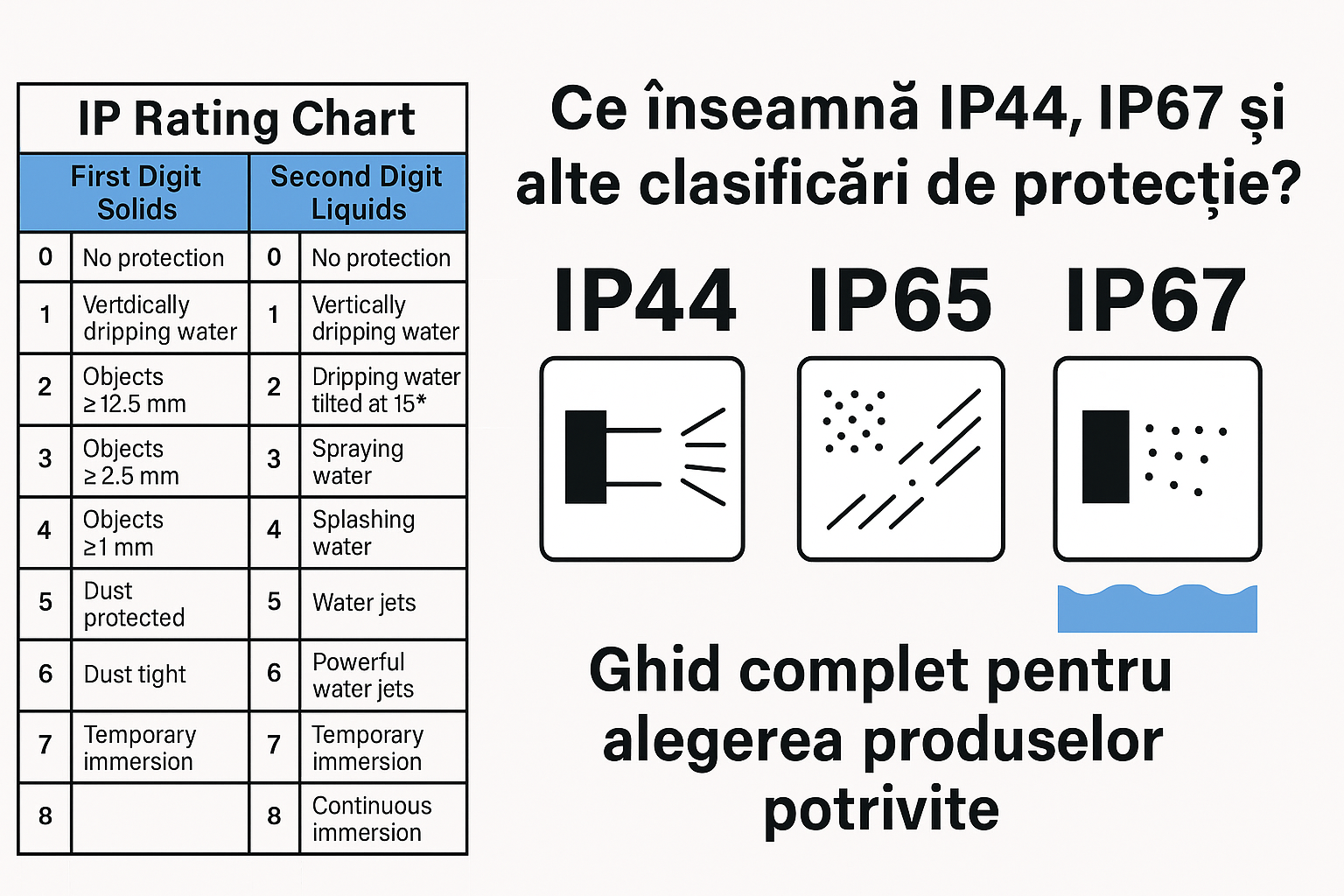 Ce înseamnă IP44, IP67 și alte clasificări de protecție?